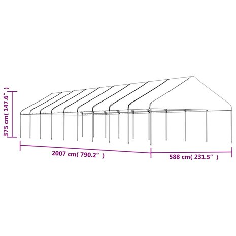 Prieel met dak 20,07x5,88x3,75 m polyetheen wit