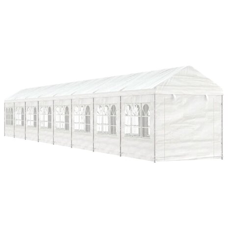 Prieel met dak 17,84x2,28x2,69 m polyetheen wit