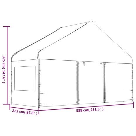 Prieel met dak 15,61x5,88x3,75 m polyetheen wit
