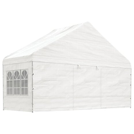 Prieel met dak 20,07x5,88x3,75 m polyetheen wit