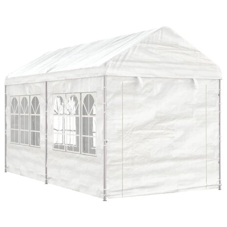 Prieel met dak 4,46x2,28x2,69 m polyetheen wit