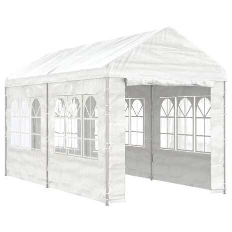 Prieel met dak 4,46x2,28x2,69 m polyetheen wit