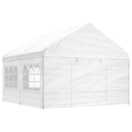 Prieel met dak 4,46x4,08x3,22 m polyetheen wit