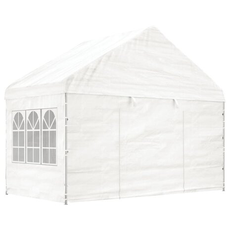 Prieel met dak 4,46x4,08x3,22 m polyetheen wit