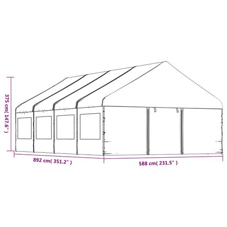 Prieel met dak 8,92x5,88x3,75 m polyetheen wit