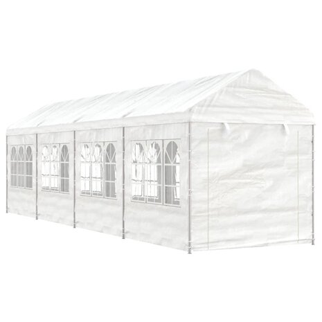 Prieel met dak 8,92x2,28x2,69 m polyetheen wit
