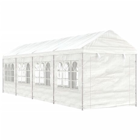 Prieel met dak 8,92x2,28x2,69 m polyetheen wit