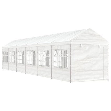 Prieel met dak 13,38x2,28x2,69 m polyetheen wit