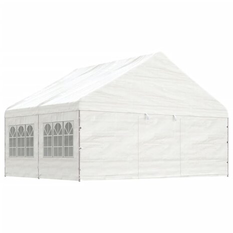 Prieel met dak 4,46x5,88x3,75 m polyetheen wit