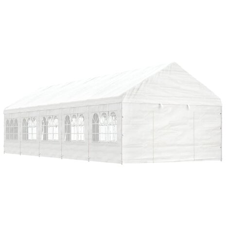 Prieel met dak 11,15x4,08x3,22 m polyetheen wit