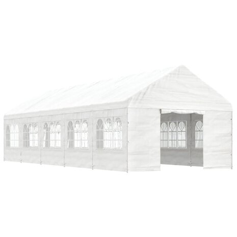 Prieel met dak 11,15x4,08x3,22 m polyetheen wit