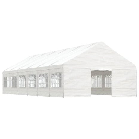 Prieel met dak 13,38x5,88x3,75 m polyetheen wit