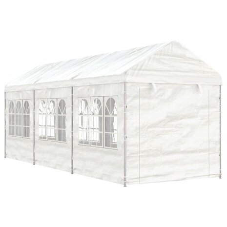 Prieel met dak 6,69x2,28x2,69 m polyetheen wit