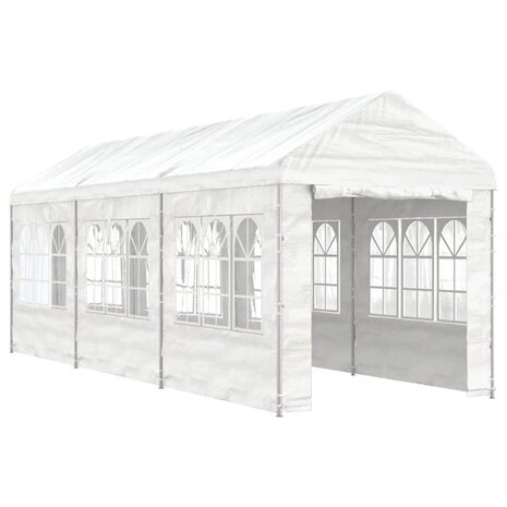 Prieel met dak 6,69x2,28x2,69 m polyetheen wit