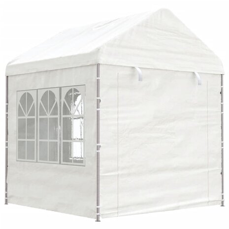Prieel met dak 6,69x2,28x2,69 m polyetheen wit