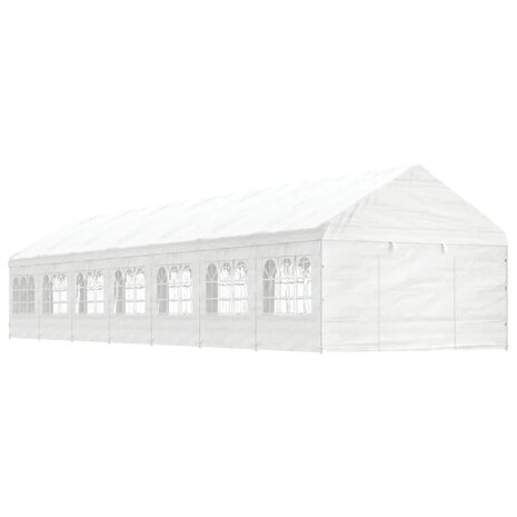 Prieel met dak 15,61x4,08x3,22 m polyetheen wit