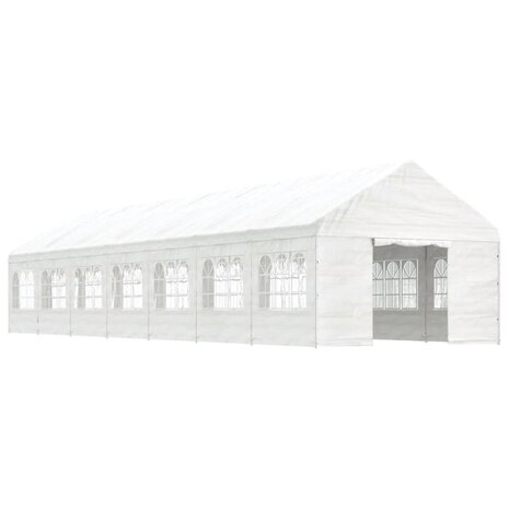 Prieel met dak 15,61x4,08x3,22 m polyetheen wit