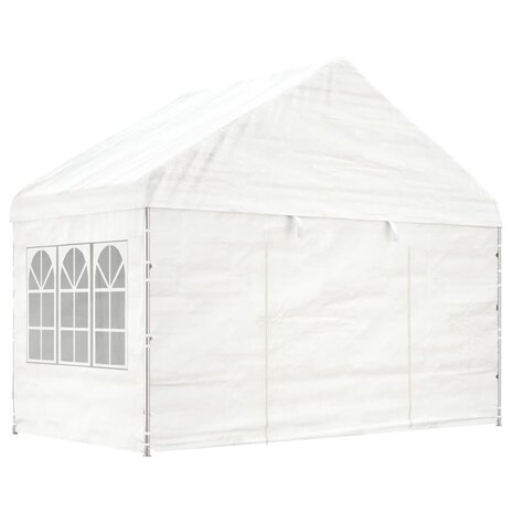 Prieel met dak 15,61x4,08x3,22 m polyetheen wit