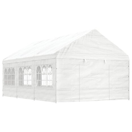 Prieel met dak 6,69x4,08x3,22 m polyetheen wit
