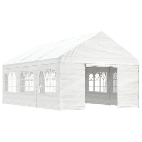 Prieel met dak 6,69x4,08x3,22 m polyetheen wit