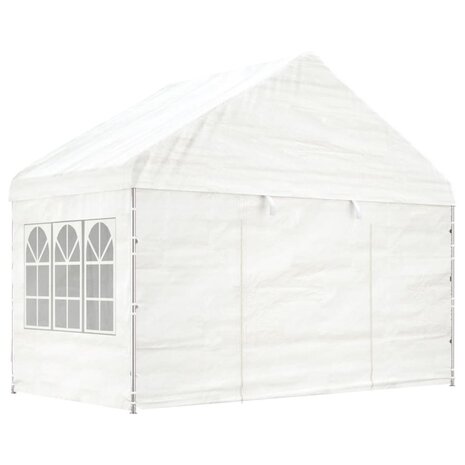 Prieel met dak 6,69x4,08x3,22 m polyetheen wit