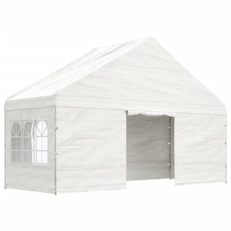 Prieel met dak 11,15x5,88x3,75 m polyetheen wit