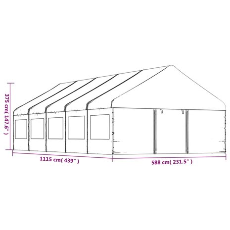 Prieel met dak 11,15x5,88x3,75 m polyetheen wit