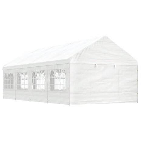 Prieel met dak 8,92x4,08x3,22 m polyetheen wit