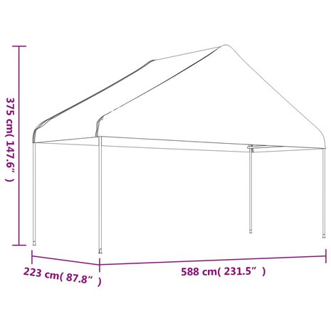 Prieel met dak 5,88x2,23x3,75 m polyetheen wit