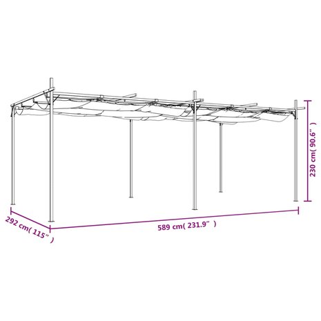 Pergola met uitschuifbaar dak 589x292x230 crèmekleurig