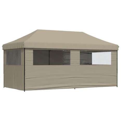 Partytent inklapbaar pop-up met 4 zijwanden taupe