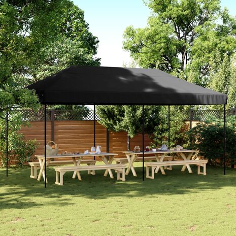 Partytent inklapbaar pop-up 580x292x315 cm zwart