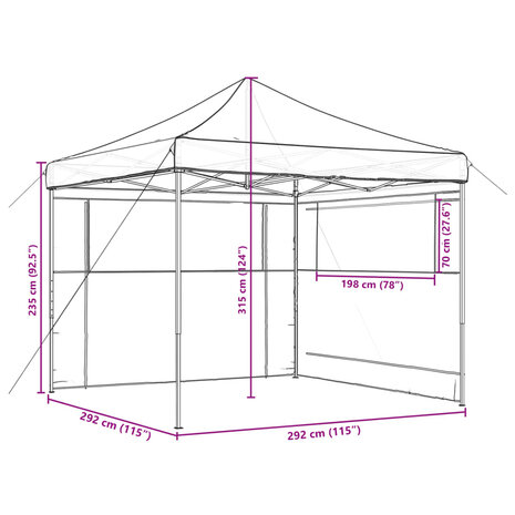 Partytent inklapbaar pop-up met 2 zijwanden bruin