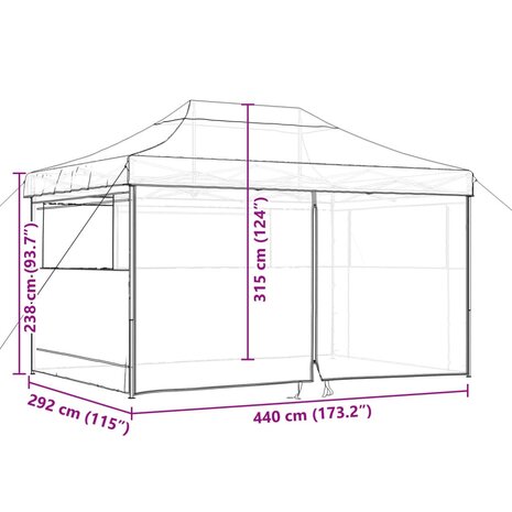 Partytent inklapbaar pop-up met 4 zijwanden terracottakleurig