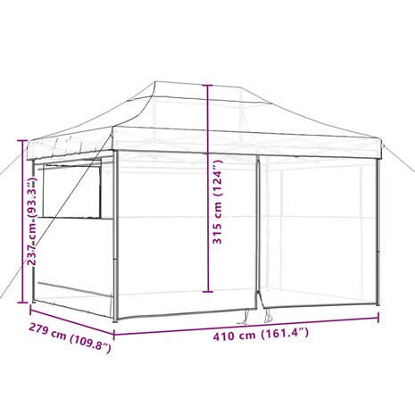 Partytent inklapbaar pop-up met 4 zijwanden bordeauxrood