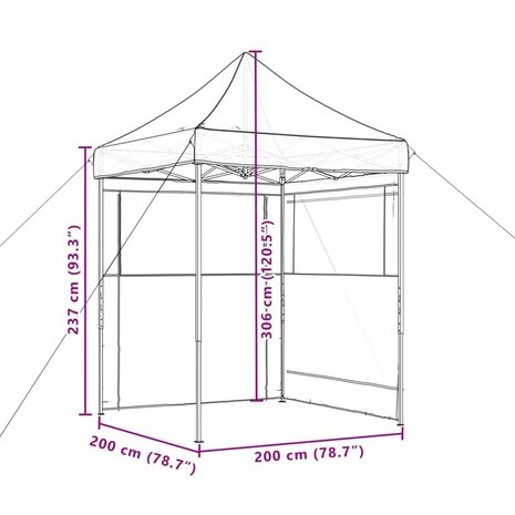 Partytent inklapbaar pop-up met 2 zijwanden zwart