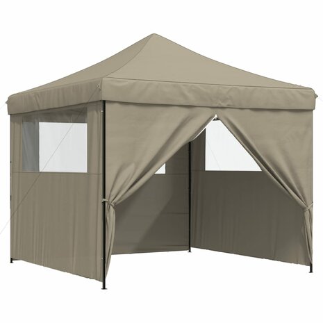 Partytent inklapbaar pop-up met 4 zijwanden taupe
