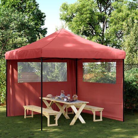 Partytent inklapbaar pop-up met 2 zijwanden bordeauxrood