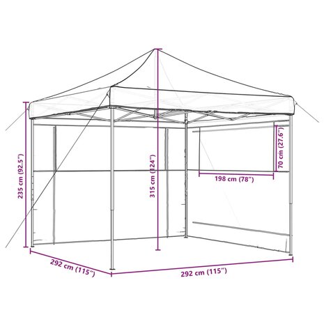 Partytent inklapbaar pop-up met 2 zijwanden bordeauxrood