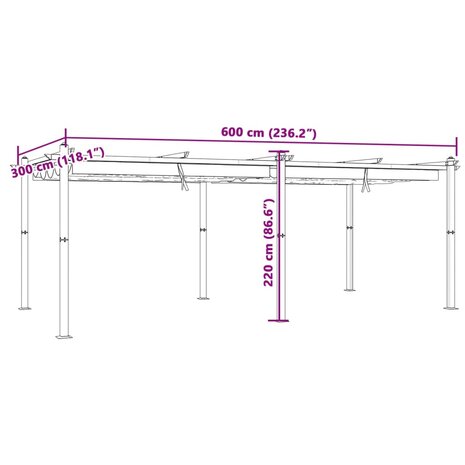Prieel met uittrekbaar dak 3x6 m aluminium taupe