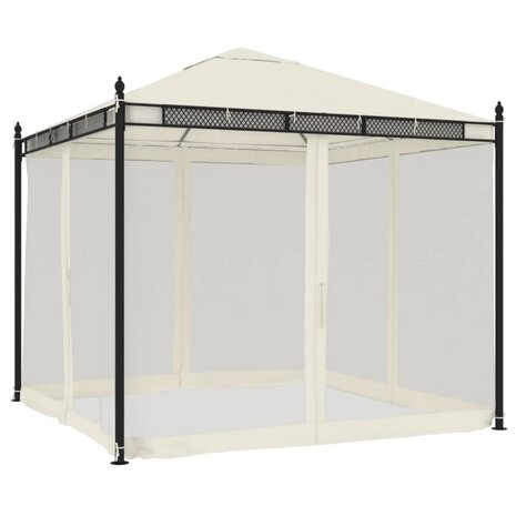 Prieel met zijwanden van gaas 2,93x2,93 m staal crèmekleurig