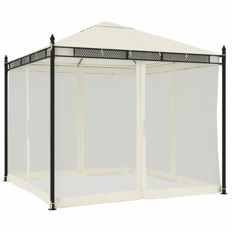 Prieel met zijwanden van gaas 2,93x2,93 m staal crèmekleurig