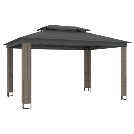 Prieel met dubbel dak 3,94x2,96 m staal antracietkleurig