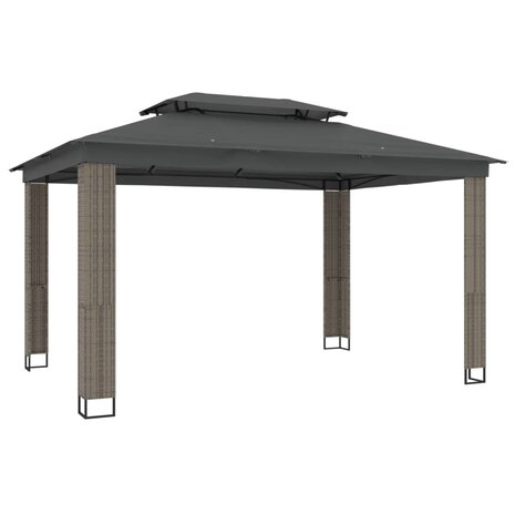 Prieel met dubbel dak 3,94x2,96 m staal antracietkleurig