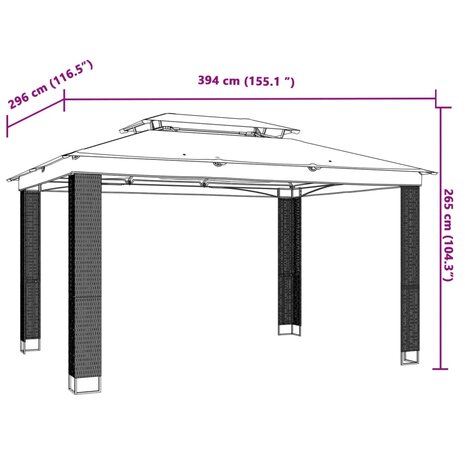 Prieel met dubbel dak 3,94x2,96 m staal antracietkleurig