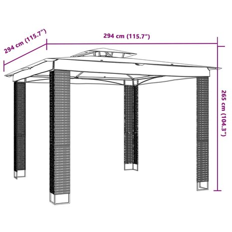 Prieel met dubbel dak 2,94x2,94 m staal antracietkleurig