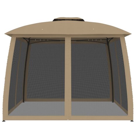 Prieel zijwanden van gaas en dubbel dak 2,93x2,93 m staal taupe