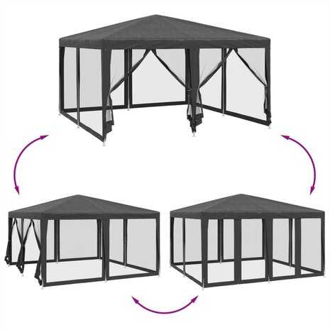 Partytent met 8 mesh zijwanden 4x4 m HDPE antracietkleurig
