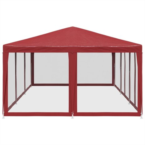 Partytent met 10 mesh zijwanden 6x4 m HDPE rood