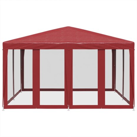 Partytent met 8 mesh zijwanden 4x4 m HDPE rood